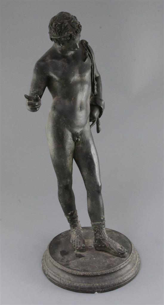 After the Antique. A Grand Tour bronze figure of Narcissus, 24in.